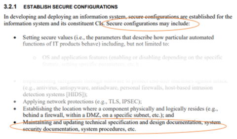 excerpt describing system documentation as a configuration item (CI) in NIST 800-128